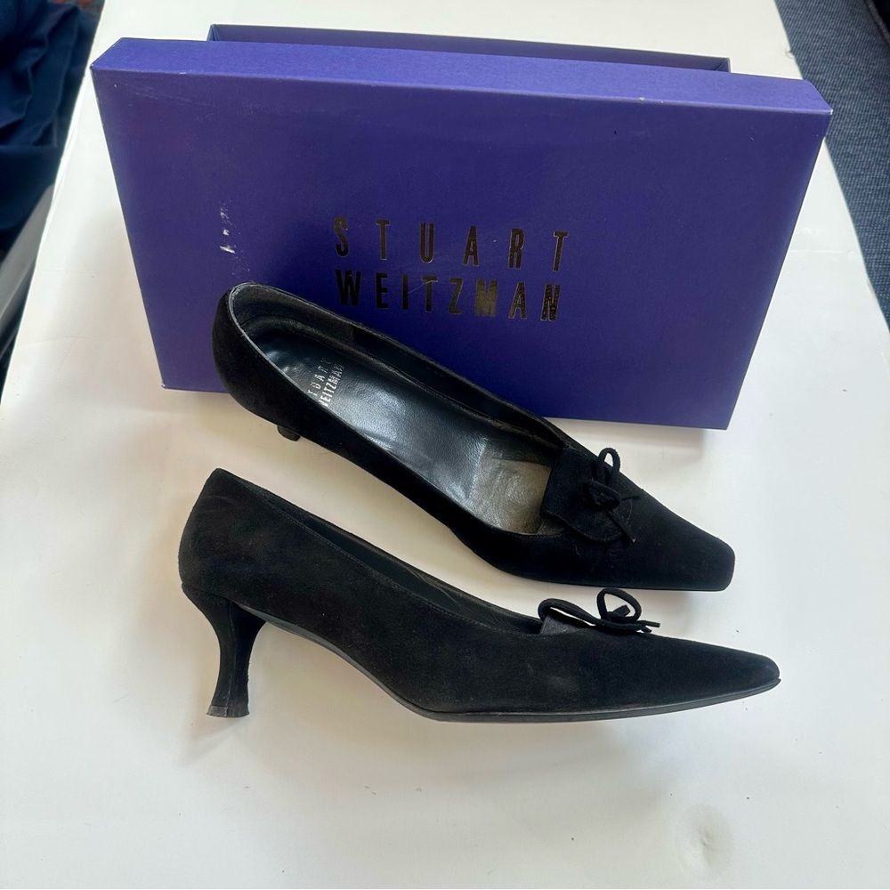 Stuart Weitzman Black Suede kitten heel with original box like new